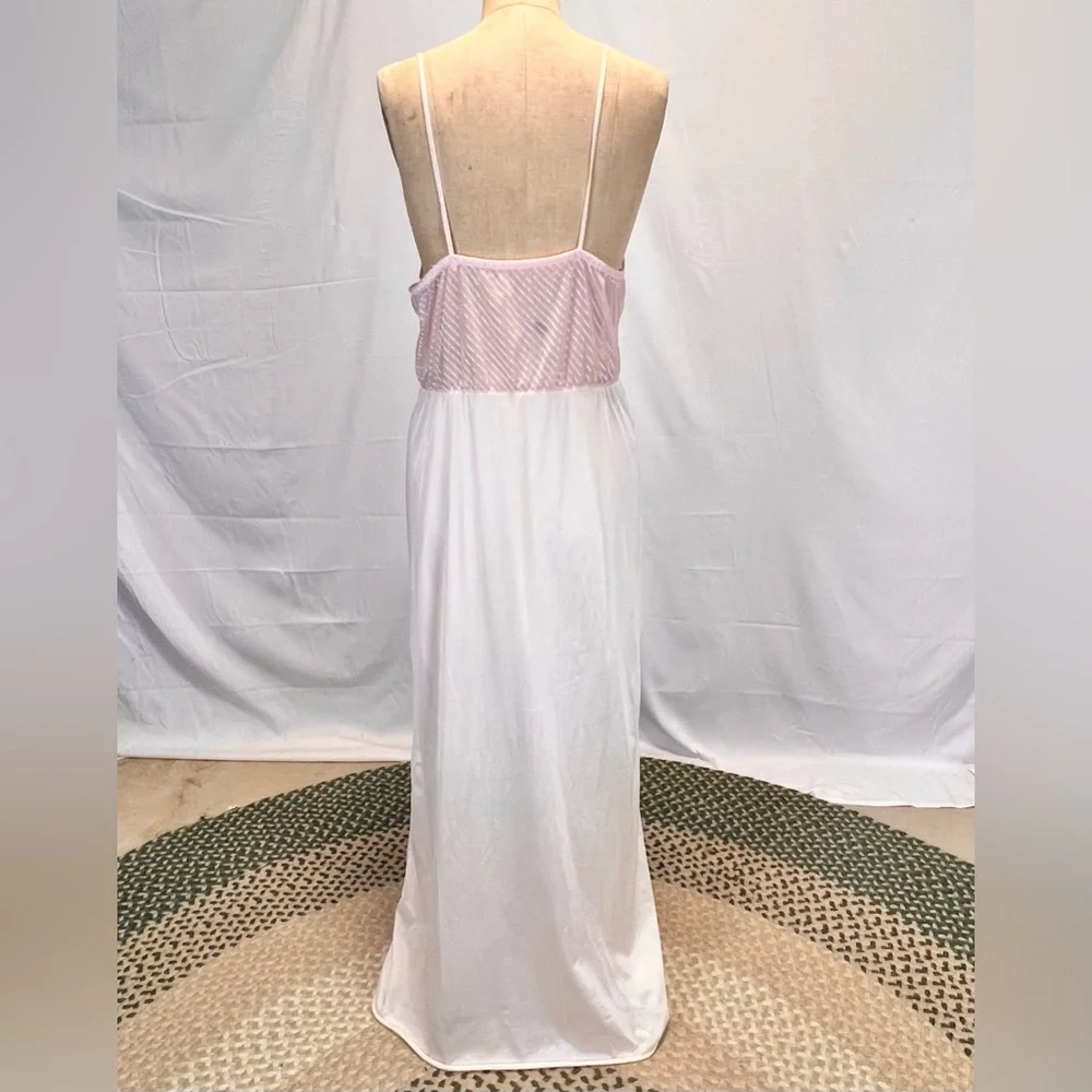 VINTAGE pastel lace blush pink long maxi nightgown evening gown lingerie 70s 80s